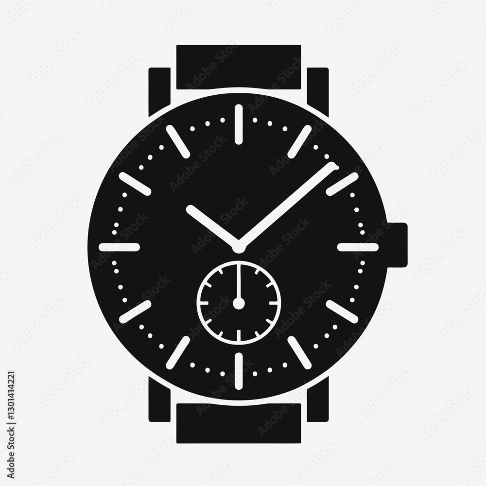 very simple flat and single minimalist Watch Silhouette in black on a white background very simple flat and single minimalist Watch Silhouette in black on a white background