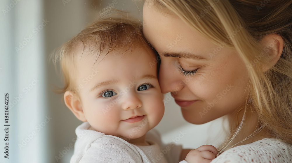 Loving mother holding baby with warm smile Loving mother holding baby with warm smile