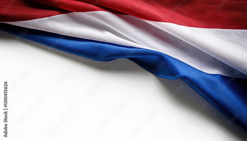 Fototapeta premium Netherlands flag draped over a surface showcasing red, white, and blue colors