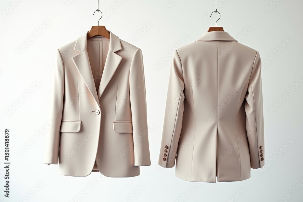 Neutral blazer on display in minimalistic setting Neutral blazer on display in minimalistic setting