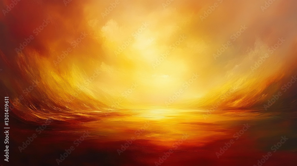 An ethereal painted landscape with warm golden and red colors An ethereal painted landscape with warm golden and red colors