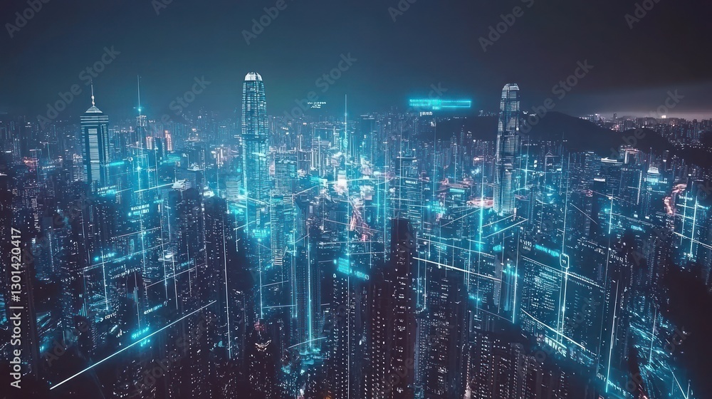 Fototapeta premium Cyberpunk Cityscape: Hong Kong's Futuristic Night