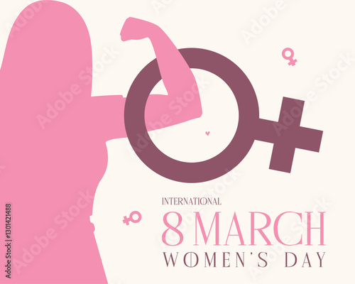 Banner & post design for March 8, Women’s Day: A girl’s hand inside the female symbol, stunning light & dark pink with yellow tones. Perfect for social media & versatile projects. #March8 #WomensDay