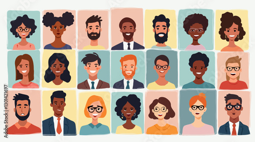 Diverse Portraits Illustration, Multicultural Faces in Colorful Cartoon Style
