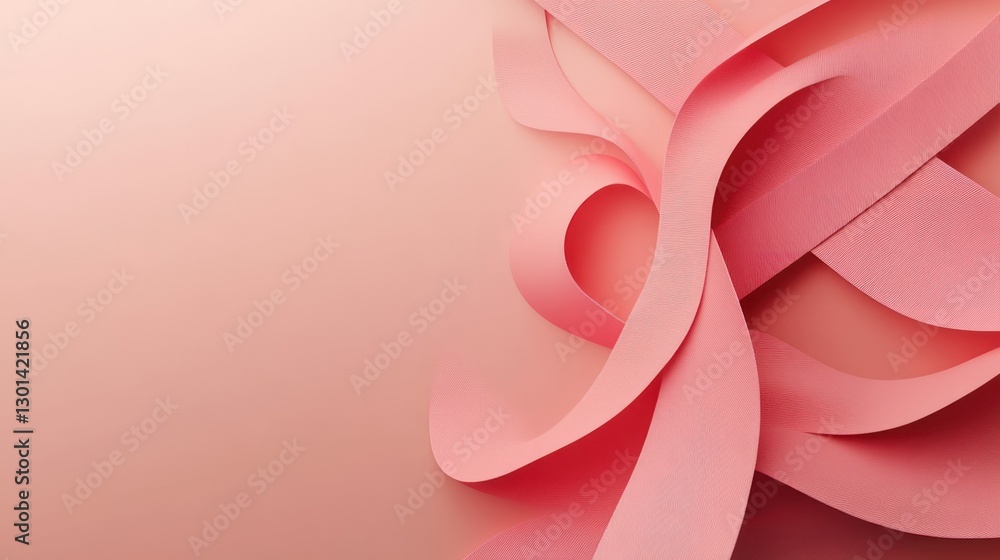 A beautiful composition showing layered ribbons of pastel pink paper A beautiful composition showing layered ribbons of pastel pink paper