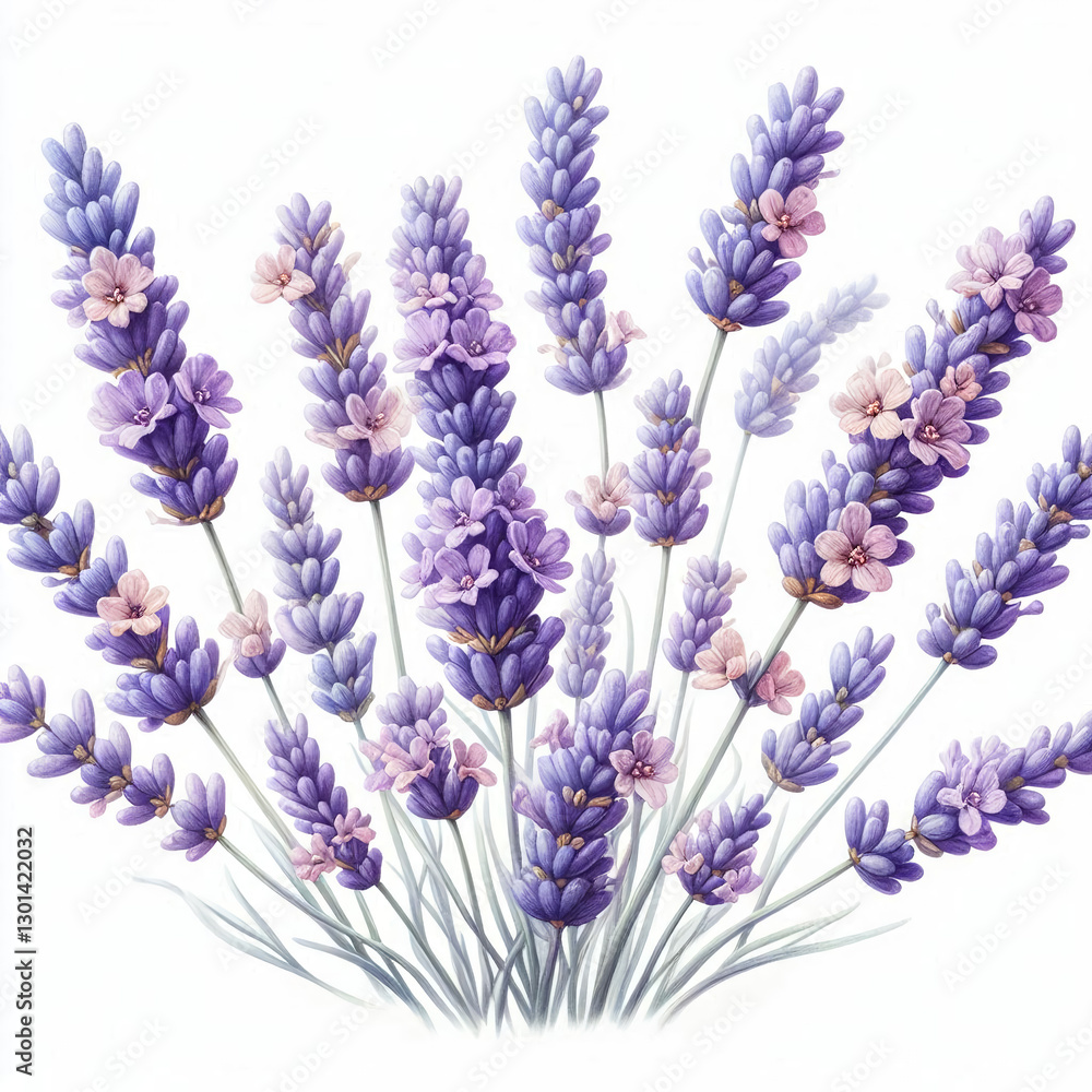 Naklejka premium Purple lavender flowers on a neutral background.
