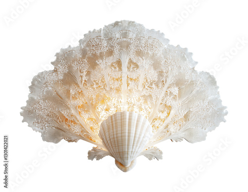 Elegant seashell light fixture showcasing intricate design for coastal decor, cut out photo