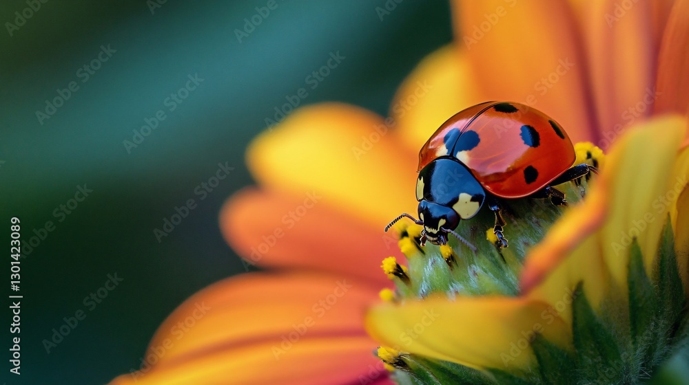 Fototapeta premium Colorful Beatle on Vibrant Flower - High Resolution Nature Image for Stock Photos