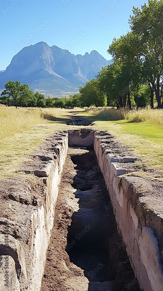 Fototapeta premium Ancient Ruins, Trench, Mountains, Outdoor
