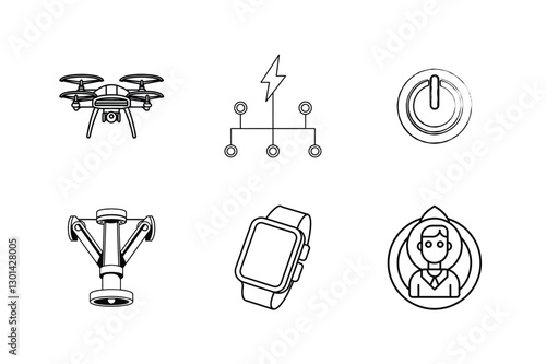 Technology Icons Drone, Smartwatch, Network, Power, Control System