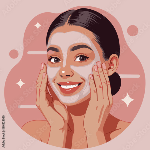 Cheerful woman enjoys her skincare routine with a facial mask