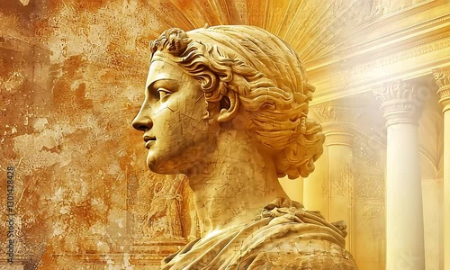Pantheon and goddess statue, roman history in six artistic variations