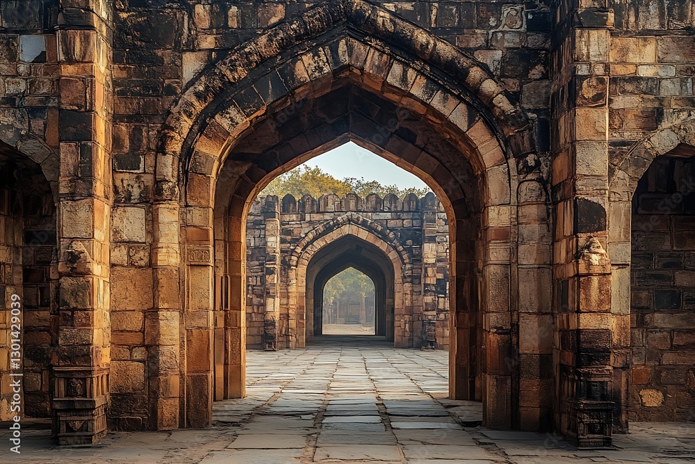 Naklejka premium Ancient archways form a long corridor