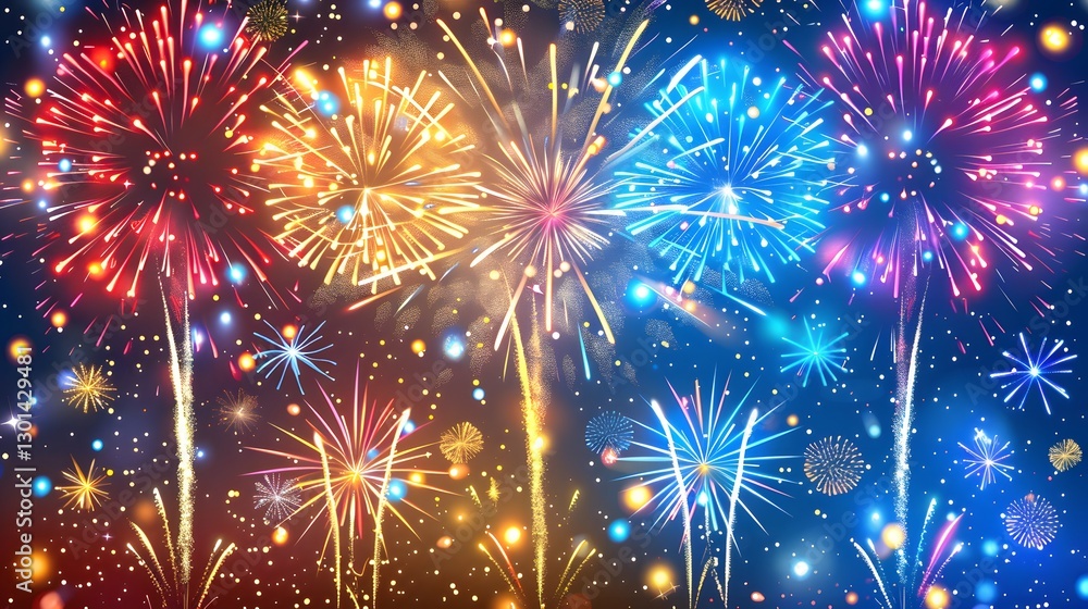 Fototapeta premium A Stunning Display of Colorful Fireworks Illuminating the Night Sky in a Festive Celebration