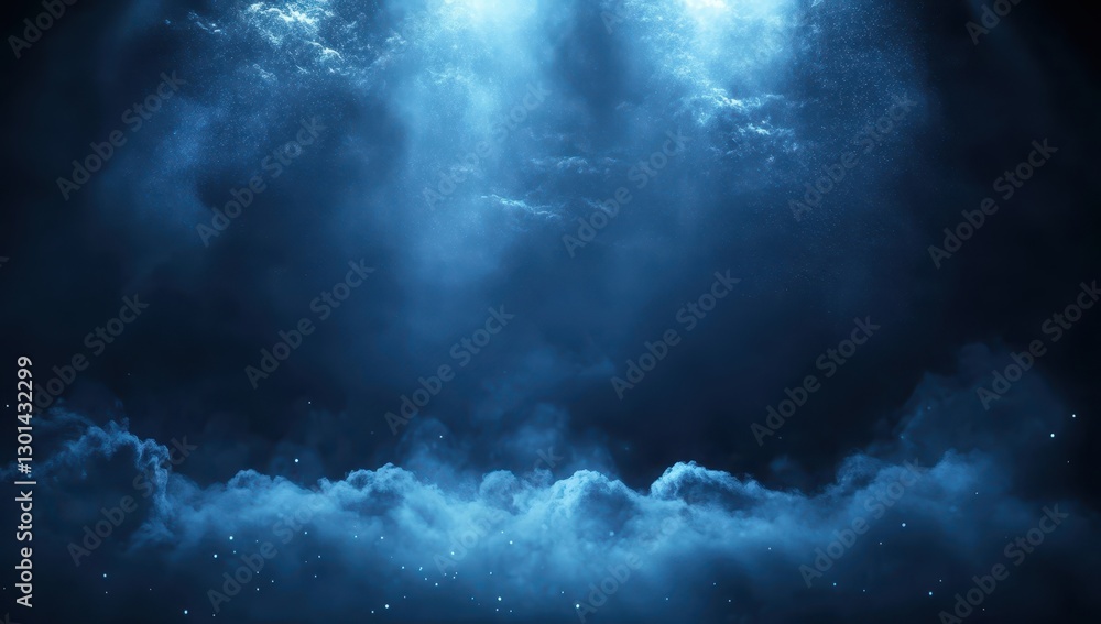 Obraz premium Ethereal Blue Smoke and Light Rays in a Dark Environment Creating a Mystical Underwater Atmosphere for Abstract and Fantasy Imagery