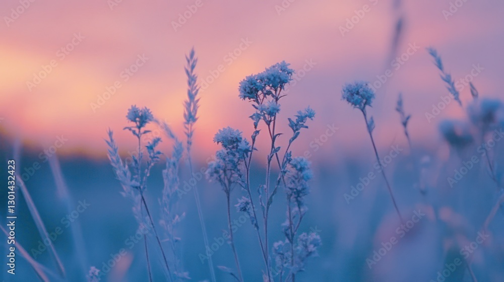 Obraz premium A beautiful evening scene showing field flowers at dusk