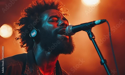 Singer performing live on stage with passion