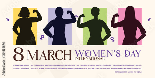 March 8 Women’s Day Banner & Post: 4 strong females in a vibrant, empowering design. A gift to all women. Perfect for social media & versatile use. #March8 #WomensDay