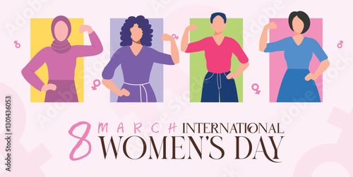 Celebrate March 8 Women’s Day: Banner & post featuring 4 powerful women in a unique, captivating design. Ideal for social media & all design needs. #March8 #WomensDay