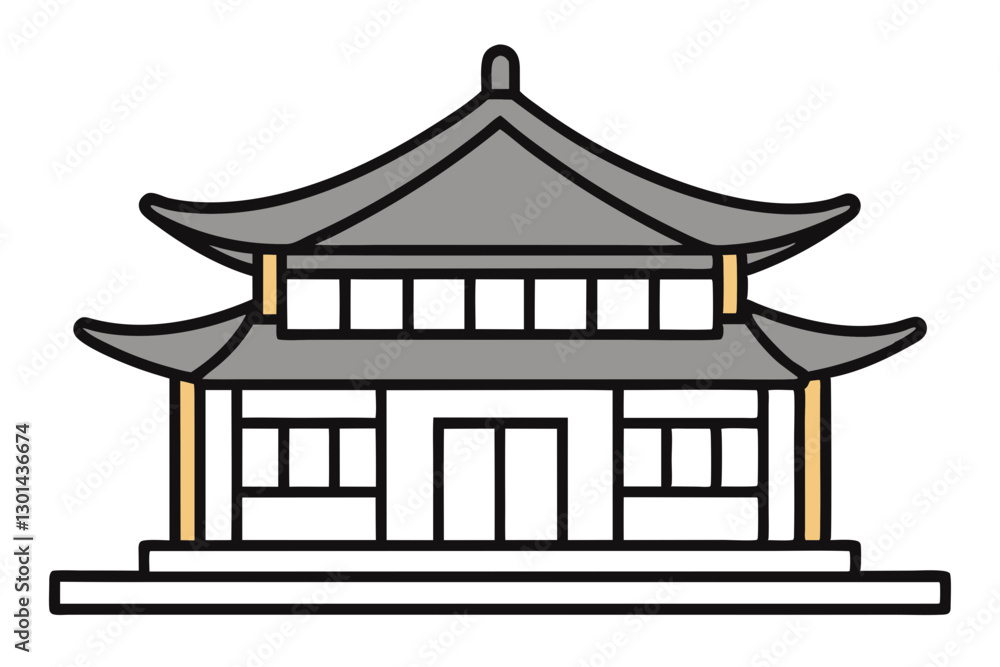 Korean Colossal House Vector. Detailed Line Art in Black Fill Korean Colossal House Vector. Detailed Line Art in Black Fill