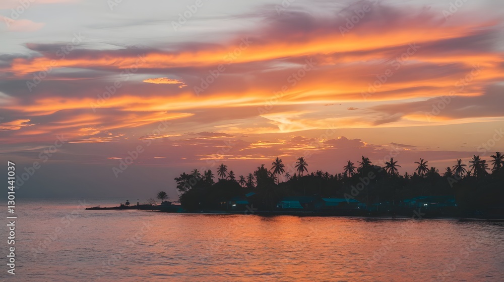 Fototapeta premium Orange sunset over the sea