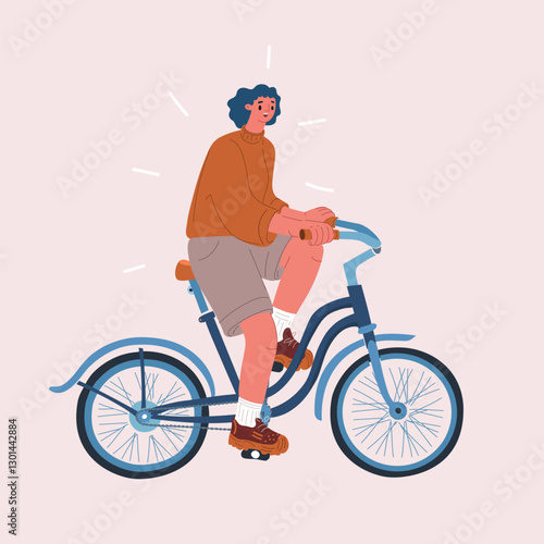 Wallpaper Mural Cartoon vector illustration of a woman riding a bicycle, enjoying a sunny day Torontodigital.ca