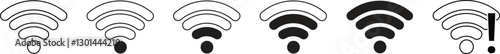 Wireless Wi-Fi signal icon set. Internet icon symbol sign isolated on transparent background. Mobile wireless signal strength indicator. Router wave, Broadcast, Communication antenna signs concept.