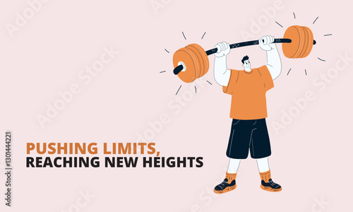 Cartoon vector illustration of a man powerlifting a barbell, radiating resilience, strength, and the pursuit of personal excellence