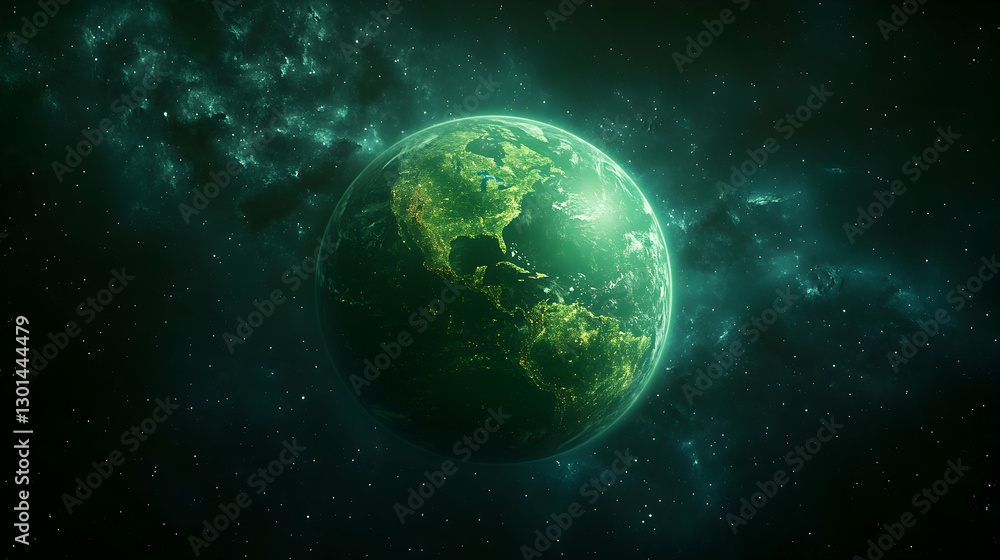 Fototapeta premium Alien Planet Earth, Vivid Green Glow