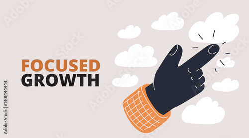 Cartoon vector illustration of a resolute hand boldly directing its index finger onward, illuminating a vibrant pathway to triumph and lasting success.