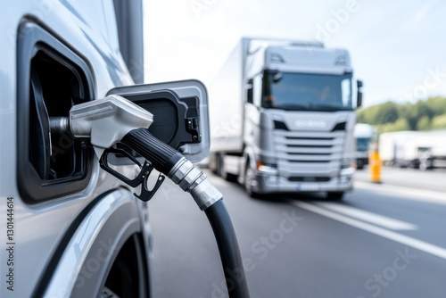Obraz na płótnie Fueling a delivery truck at a service station on a sunny day w salonie