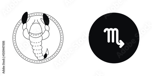 Zodiac horoscope. Scorpio astrological icon symbol. Stylized star sign esoteric. Simple line vector illustration.