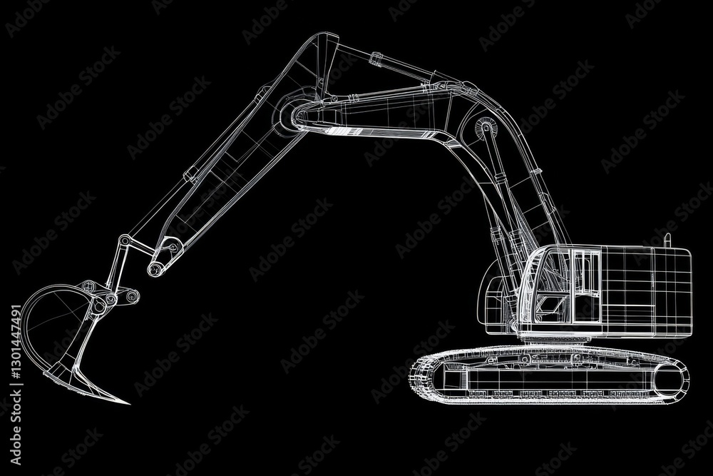 Obraz premium Detailed view of a construction excavator design showcasing mechanical features and articulated arm
