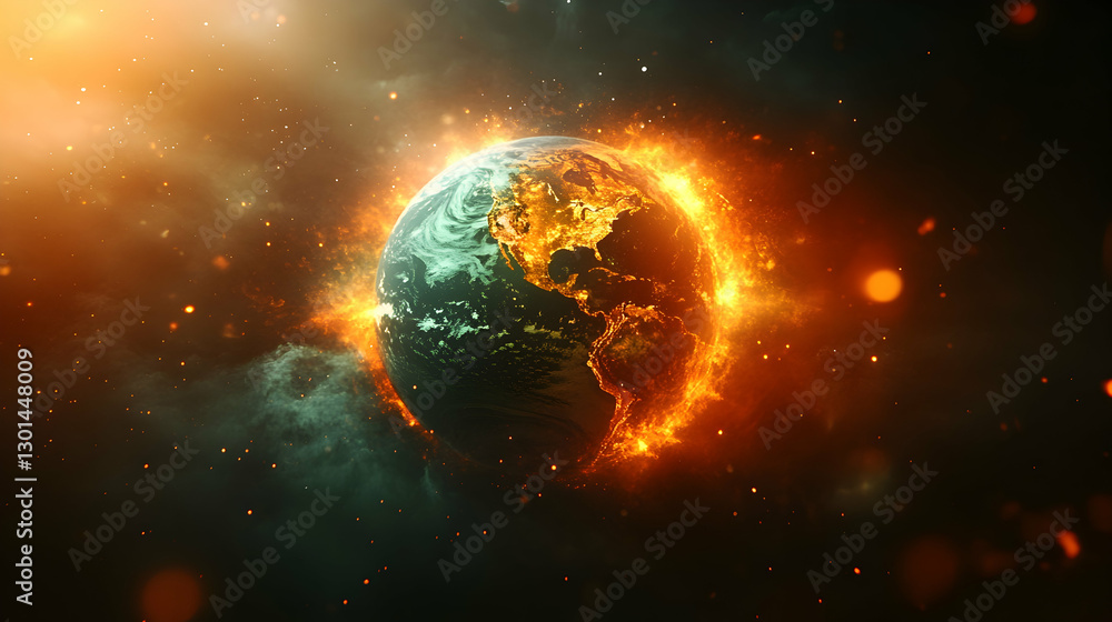 Obraz premium Burning Earth in Space