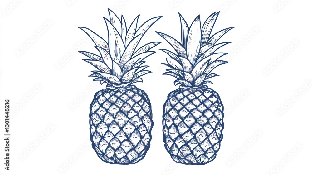 Obraz premium Two Pineapples, Line Art Illustration