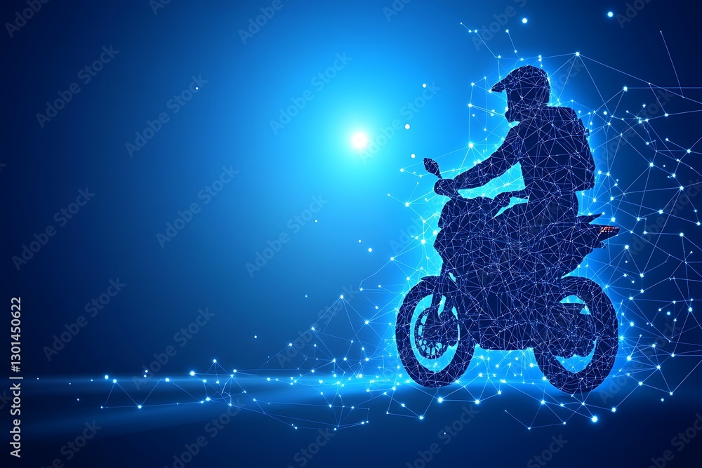 A Futuristic Representation of a Motorcyclist Riding on a Motorcycle A Futuristic Representation of a Motorcyclist Riding on a Motorcycle
