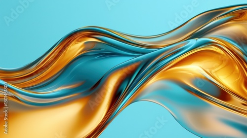 Abstract gold teal liquid swirl, flowing design, light blue background, website banner