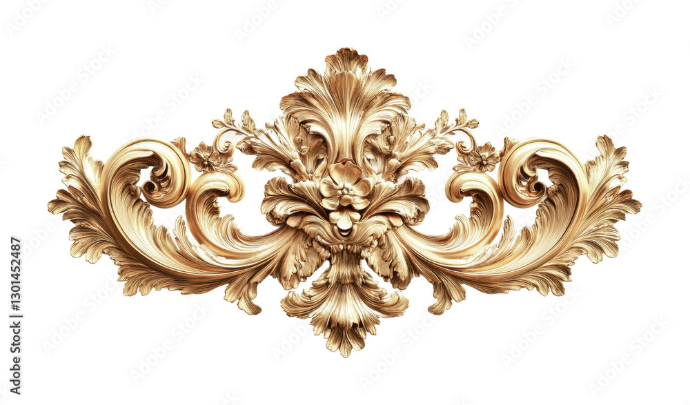 Elegant gold decorative motif with intricate floral designs suitable for luxury interior design and artistic applications, cut out Elegant gold decorative motif with intricate floral designs suitable for luxury interior design and artistic applications, cut out