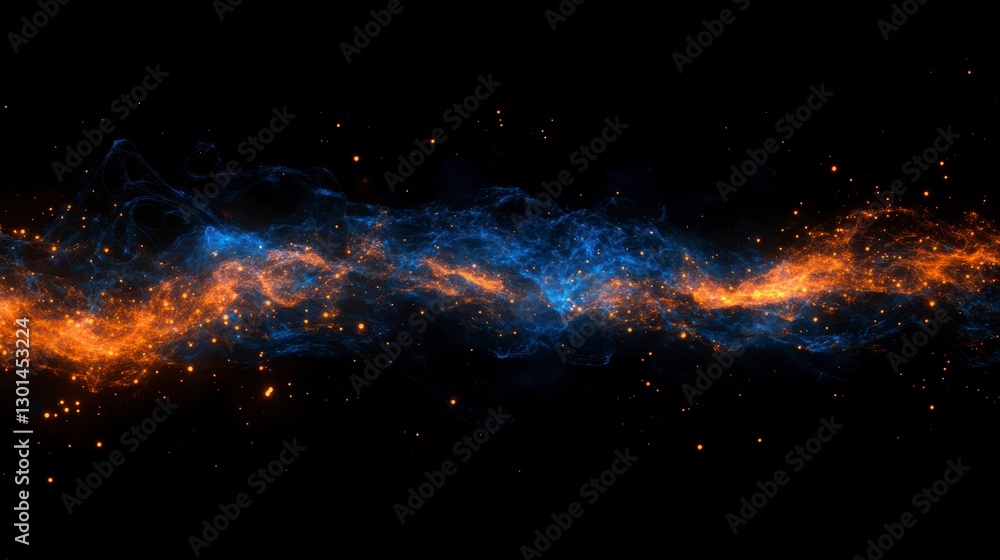 Naklejka premium Abstract fiery energy streams against black background. Possible use Digital art, graphic design, website background