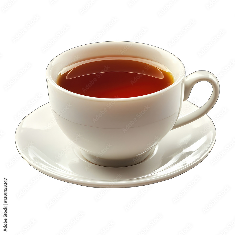 White Teacup With Dark Brown Tea Isolated On White Background White Teacup With Dark Brown Tea Isolated On White Background