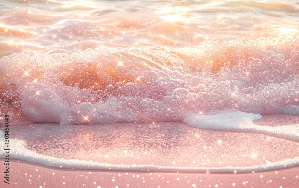 Fototapeta premium Sparkling Pink Sea Foam Bubbles on a Dreamy Beach Paradise