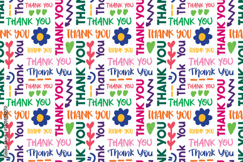 seamless repeating pattern with thank you lettering. vector illustration