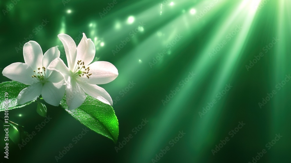 Fototapeta premium Spring blossoms, sunlight, green background, nature's beauty, website banner