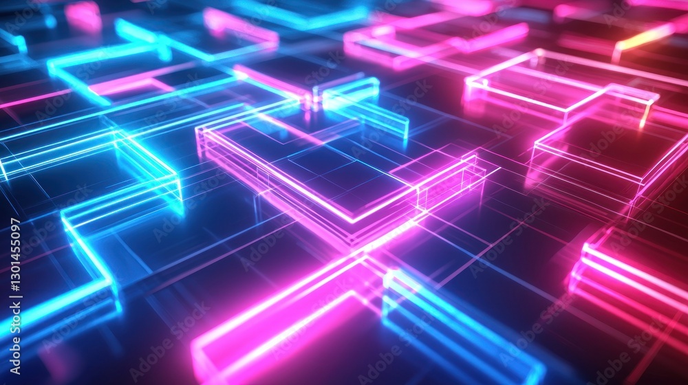 Abstract Neon Grid, Digital Technology Background Abstract Neon Grid, Digital Technology Background