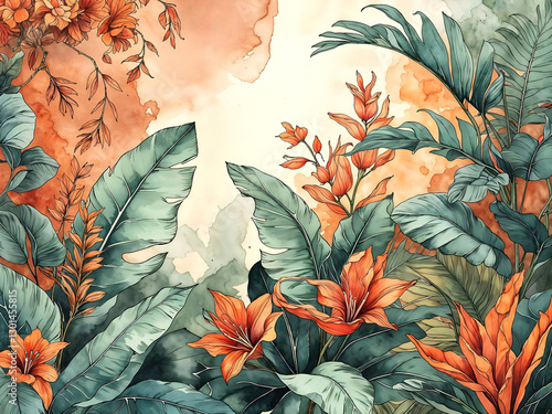 Obraz na płótnie Flowers wall art, floral background, water colour painting, botanical wallpaper, artistic backdrop, template w salonie