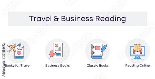 Travel  Business Reading – Exploring Literature for Work and Leisure with Editable Stroke