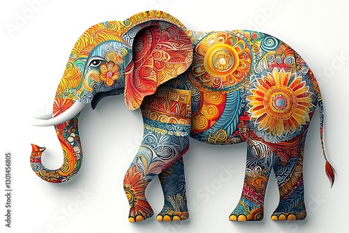 Ornate Elephant, Asian Art, White Background
