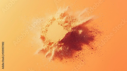 Abstract powder explosion, vibrant orange gradient background, artistic