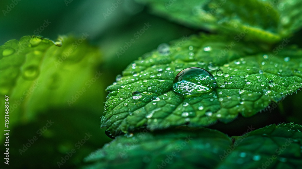 A dramatic close-up of a single water droplet resting on a vibrant green leaf, ultra-macro photography with soft-focus background. A dramatic close-up of a single water droplet resting on a vibrant green leaf, ultra-macro photography with soft-focus background.