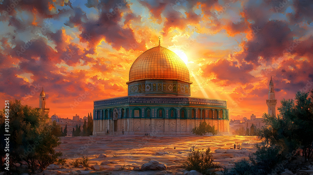 Fototapeta premium Golden Dome at Sunrise, Jerusalem